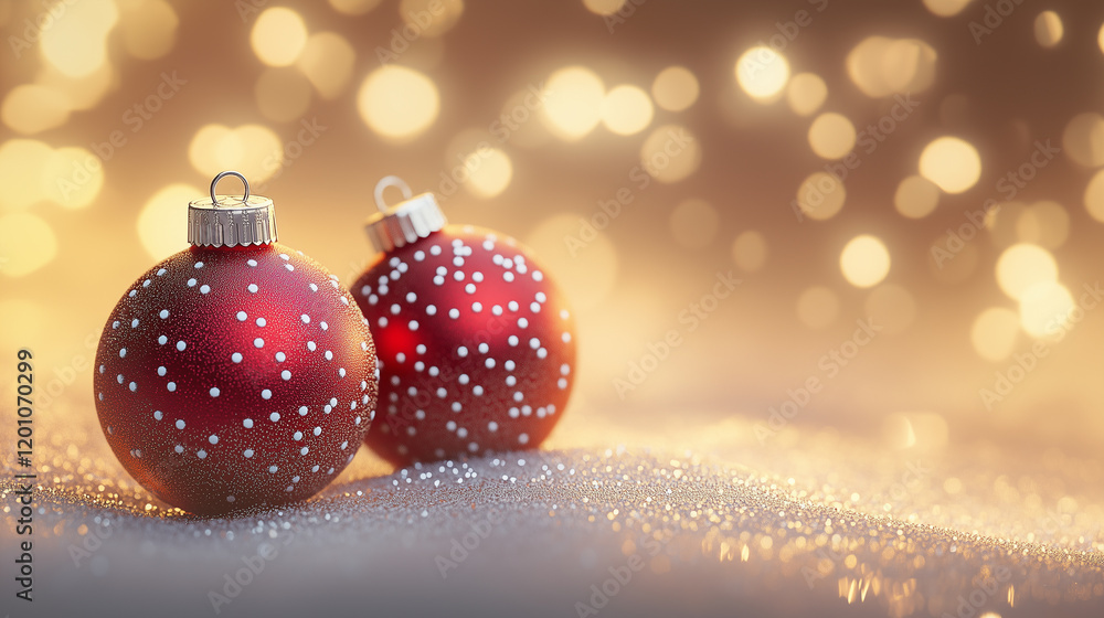 Red Christmas Ornaments with Warm Golden Bokeh Red Christmas Ornaments with Warm Golden Bokeh