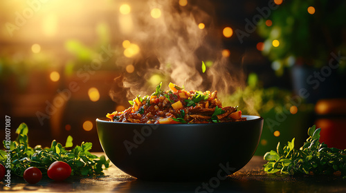 Australian Kangaroo Tail Soup, captured steaming in a rustic bush kitchen, [Unique Oceanic dishes, indigenous flavors] photo