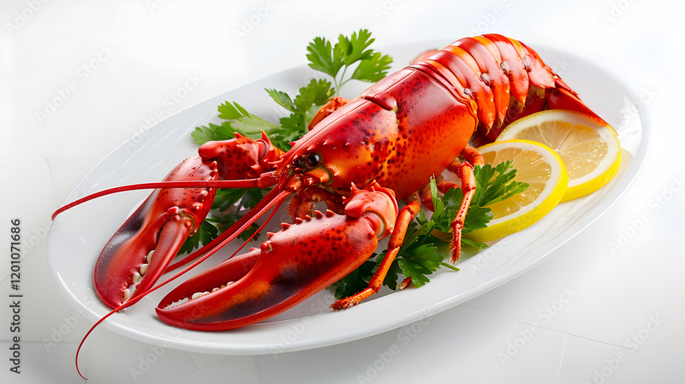 Gourmet Lobster Platter with Lemon and Parsley, Highlighting the Elegance and Freshness of Seafood Cuisine Gourmet Lobster Platter with Lemon and Parsley, Highlighting the Elegance and Freshness of Seafood Cuisine