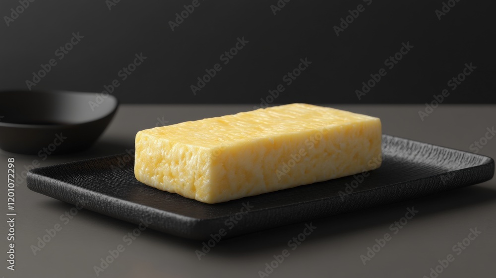 Tamagoyaki on a black plate