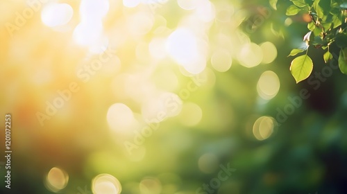 Soft green and yellow bokeh lights with a dreamy nature-inspired blurred background