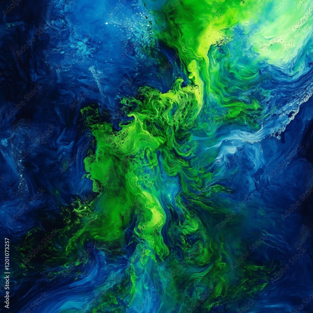 Obraz premium Vivid Abstract Swirls in Electric Blue and Neon Green Colors - Made with Generative AI