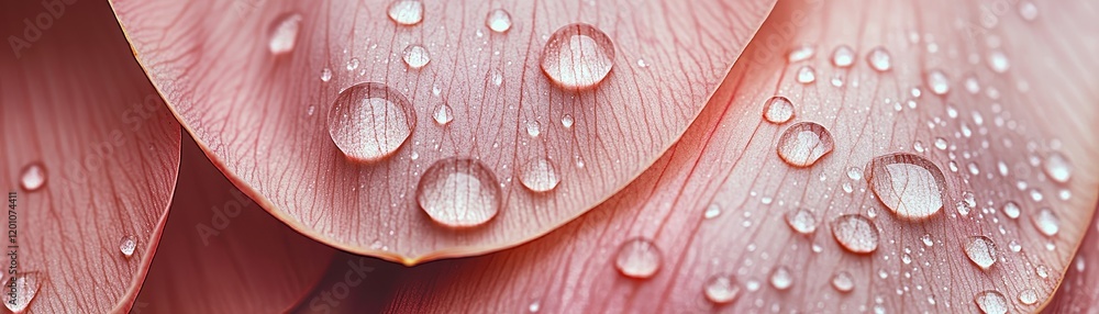 Fototapeta premium Close-up of pink flower petals with water droplets, showcasing delicate textures and natural beauty.