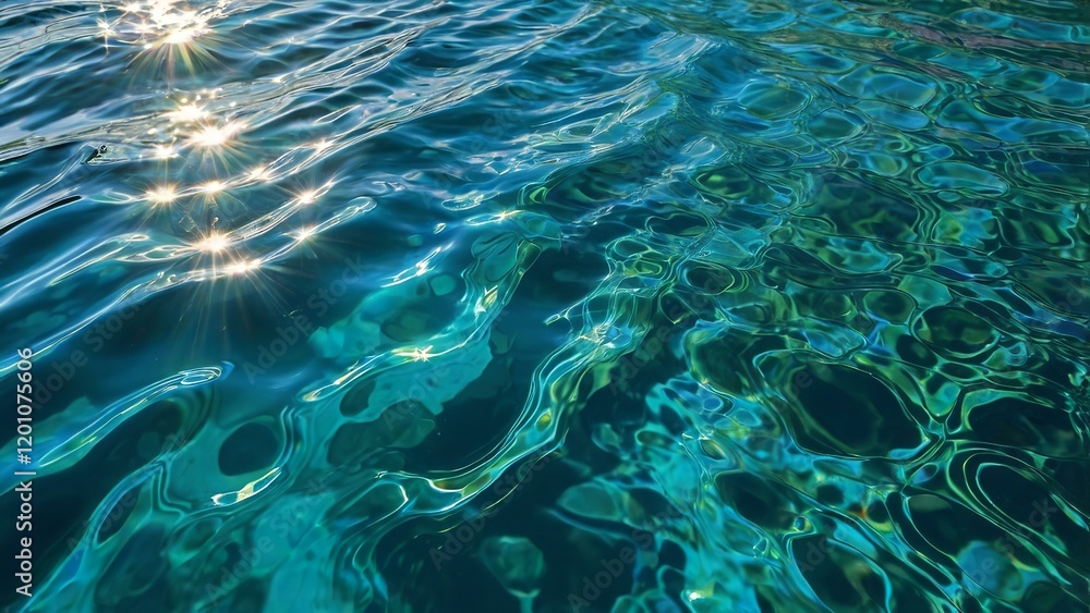 Fototapeta premium Water Reflections | Blue Ripples | Poolside Shimmer | Sunlight on Water | Aqua Texture