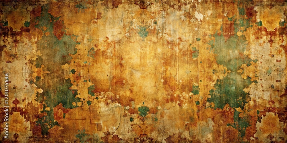 Obraz premium Aged Wall Texture Rustic Brown and Green Patina with Flaking Paint