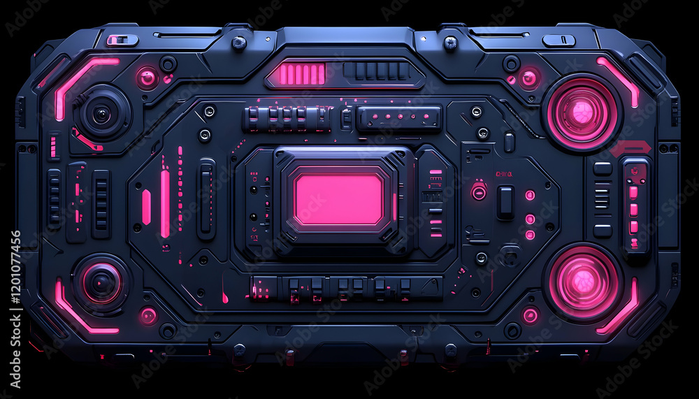 Fototapeta premium Futuristic device glows dark background