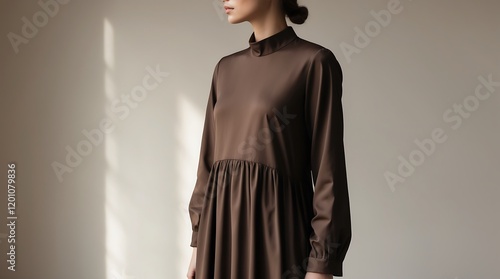 Elegant Brown Dress: Minimalist Fashion Photography photo