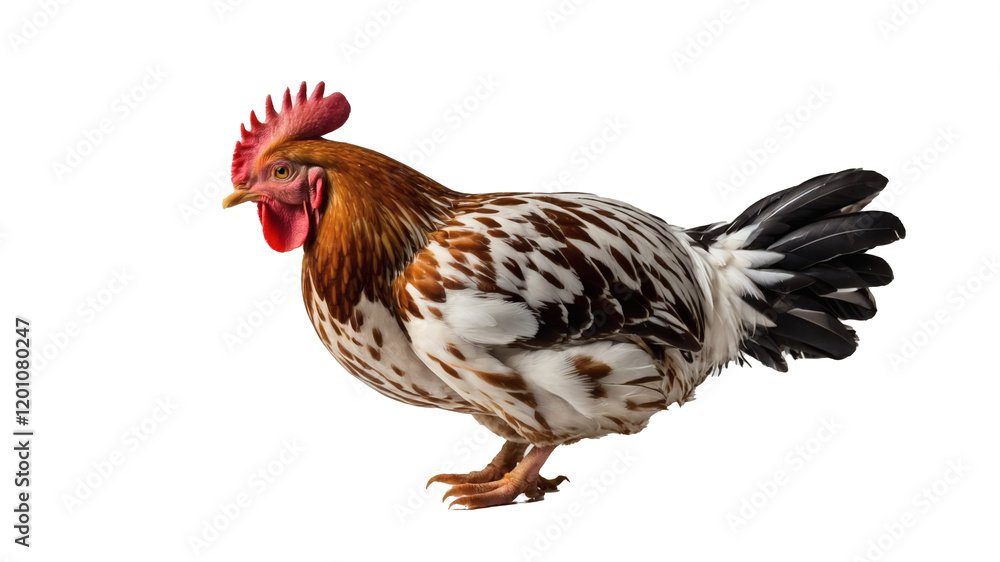 Fototapeta premium Rooster standing on a alpha channel with feathers in shades of brown and red, showcasing its beak and natural farm appearance