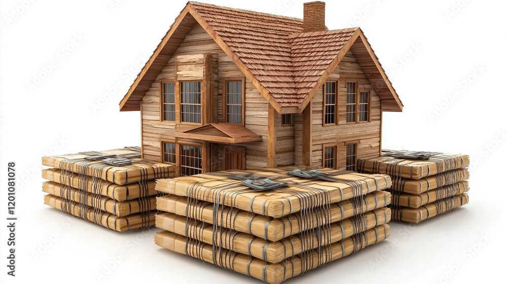 Visualization of a house surrounded by stacks of cash representing wealth accumulation and investment strategies in real estate. Generative AI Visualization of a house surrounded by stacks of cash representing wealth accumulation and investment strategies in real estate. Generative AI
