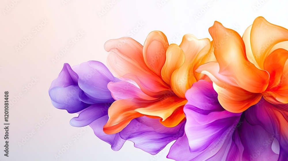 Fototapeta premium Kaleidoscope watercolor concept. Vibrant flower petals in shades of orange and purple, creating a stunning visual display.