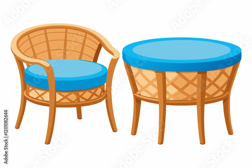  A Set of two rattan tables isolated on a white background