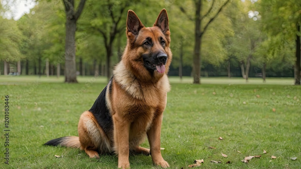 Red and black german shepherd dog in the park Red and black german shepherd dog in the park