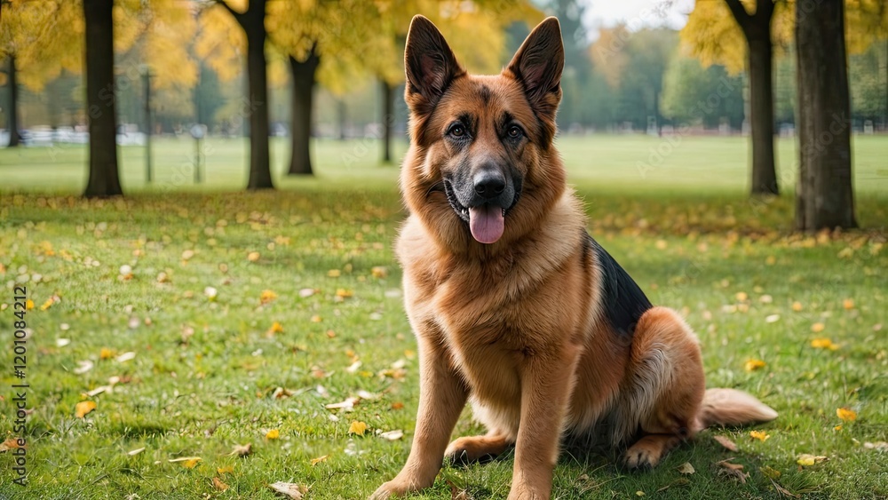 Red and black german shepherd dog in the park Red and black german shepherd dog in the park