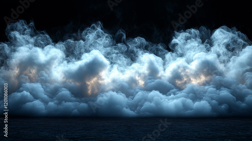 Dramatic thick clouds creating a surreal smoky horizon at night
