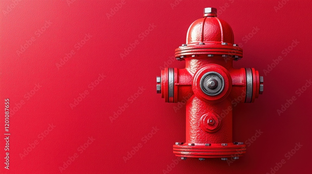 Red fire hydrant against red wall, safety Red fire hydrant against red wall, safety