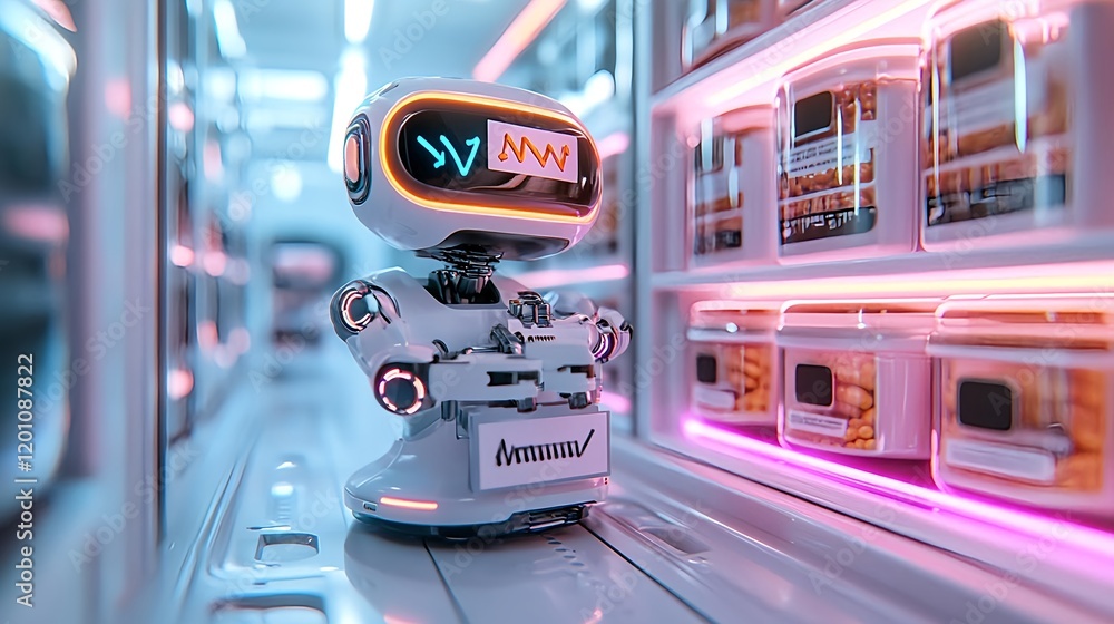 Obraz premium future robot inventory management system - artificial intelligence .