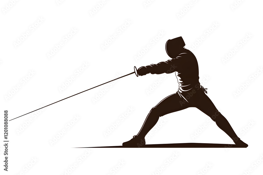 Black silhouette of a fencing sports person. Fencer flat illustration isolated on white background Black silhouette of a fencing sports person. Fencer flat illustration isolated on white background