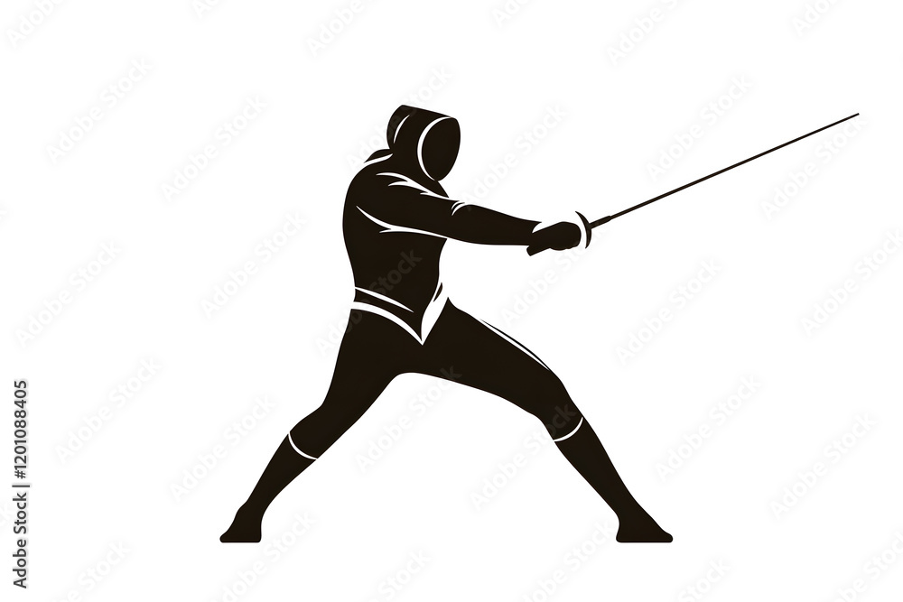 Black silhouette of a fencing sports person. Fencer flat illustration isolated on white background Black silhouette of a fencing sports person. Fencer flat illustration isolated on white background
