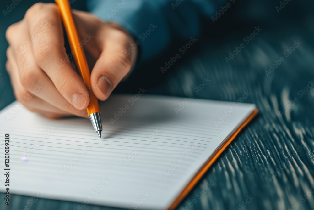 Financial Consultant Reviewing Reports with a Pen on Blank Notebook at a Wooden Table Financial Consultant Reviewing Reports with a Pen on Blank Notebook at a Wooden Table