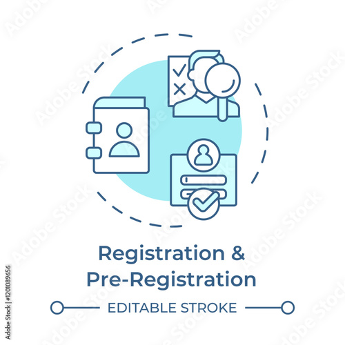 Registration and pre registration soft blue concept icon. Personal information, access. Round shape line illustration. Abstract idea. Graphic design. Easy to use in infographic, presentation