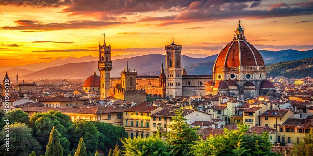 Obraz premium Florence Cathedral Duomo, Italian Renaissance Architecture, Tuscan Landscape Panorama