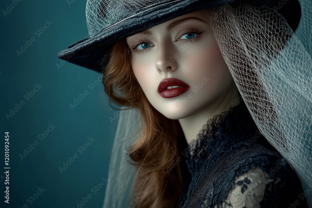 A poised woman embodies the elegance of the 1920s, adorned in a fashionable hat with a delicate veil. Her striking features and vintage attire reflect the glamour of the era A poised woman embodies the elegance of the 1920s, adorned in a fashionable hat with a delicate veil. Her striking features and vintage attire reflect the glamour of the era