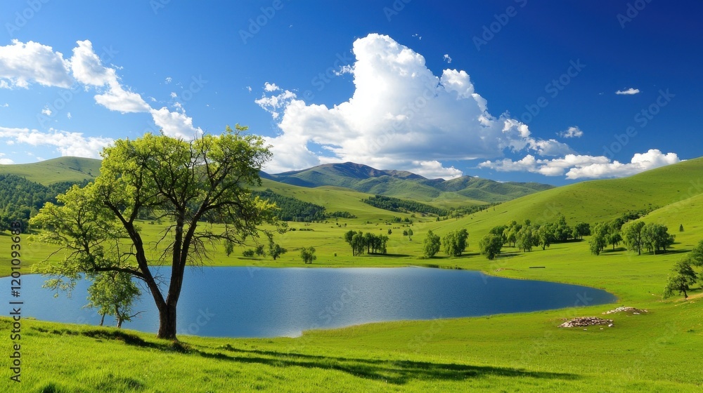 Obraz premium Serene Lake in Mountain Valley