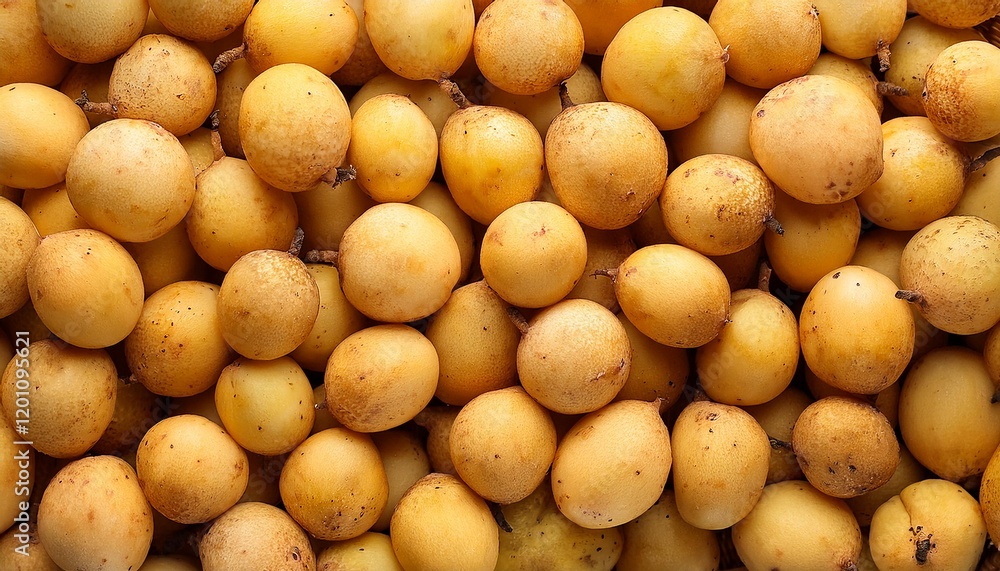 Flat Lay Top View of Bright Ripe Fragrant Yellow Langsat Fruit as Background Flat Lay Top View of Bright Ripe Fragrant Yellow Langsat Fruit as Background