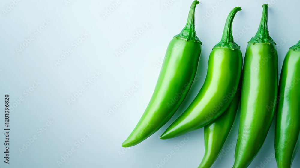 Fresh and Vibrant Green Chili Peppers on Light Background for Culinary Inspiration Fresh and Vibrant Green Chili Peppers on Light Background for Culinary Inspiration