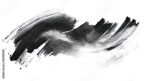 Abstract black ink brush stroke on white background. (3)