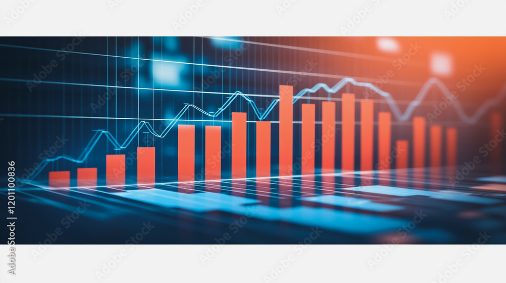 Naklejka premium Abstract business Financial charts show a significant increase in profits in the stock market.This is driven by higher interest rates and continued growth. In the innovation world network of financial