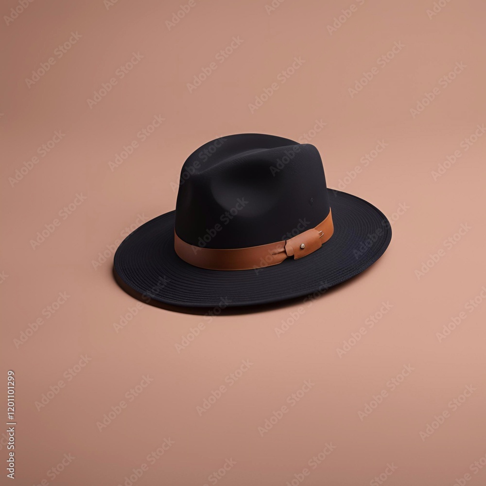 Classic Fedora: A timeless and elegant black fedora hat with a brown leather band, the perfect accessory for a sophisticated and stylish ensemble. It evokes a sense of mystery, charm.