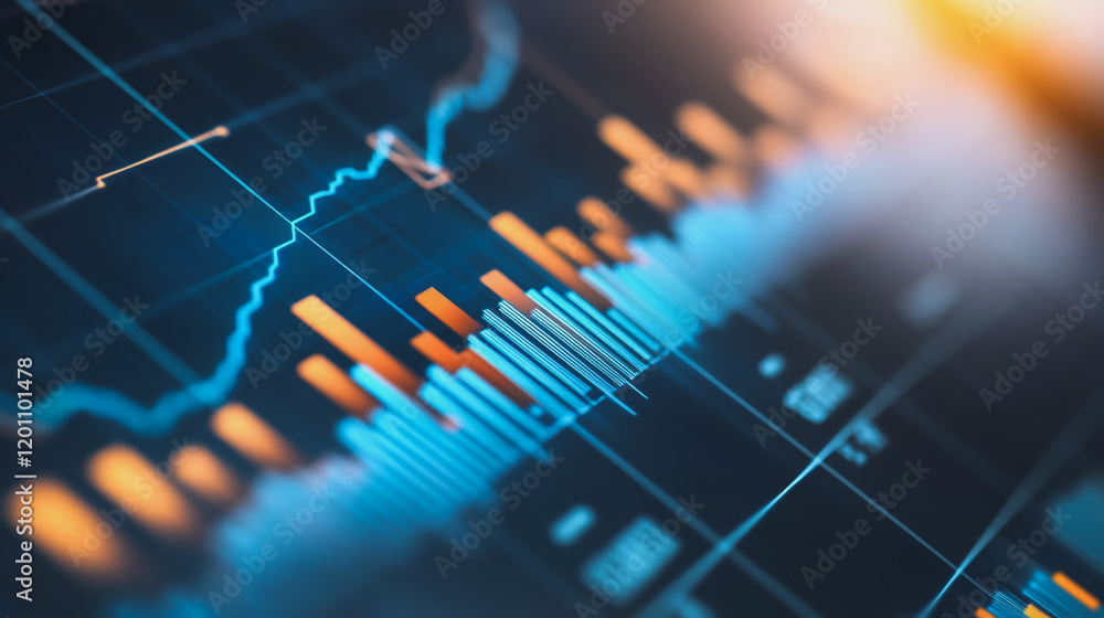 Fototapeta premium Abstract business Financial charts show a significant increase in profits in the stock market.This is driven by higher interest rates and continued growth. In the innovation world network of financial