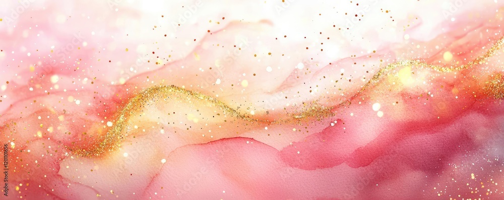 Fototapeta premium Glitter watercolor idea. Abstract design with soft pink and golden hues, creating a dreamy and ethereal atmosphere.