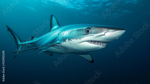 Wallpaper Mural Danger blue shark in cartoon style isolated on white background Torontodigital.ca