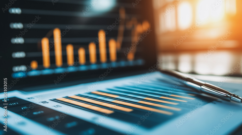 Abstract business Financial charts show a significant increase in profits in the stock market.This is driven by higher interest rates and continued growth. In the innovation world network of financial