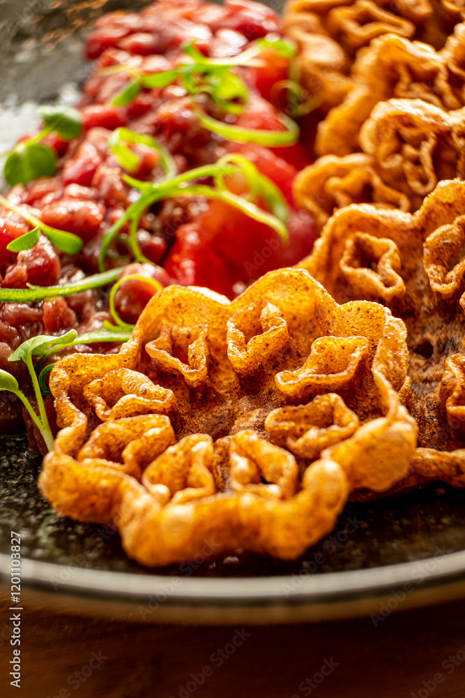 beef tartare with burshwood cookies beef tartare with burshwood cookies