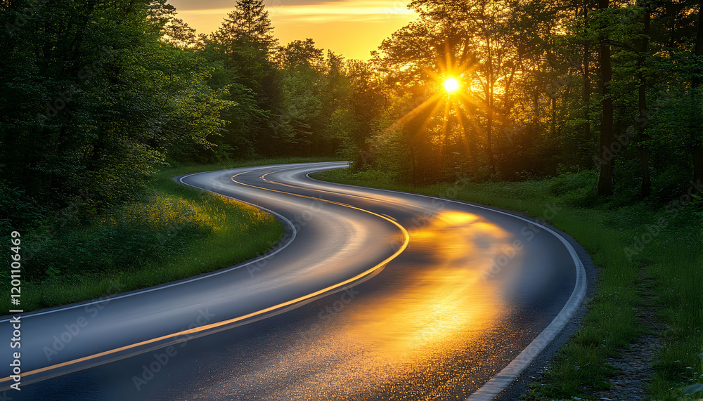 Fototapeta premium Winding road sunset forest drive travel