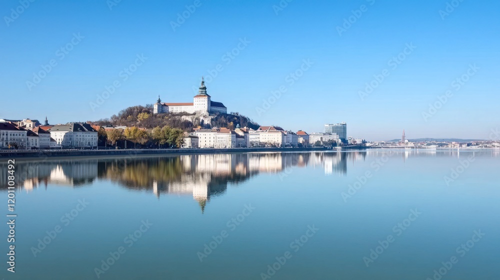 Fototapeta premium Calm River Reflecting Cityscape
