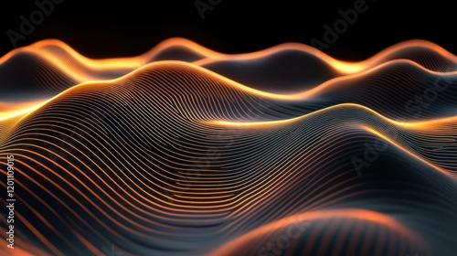 Abstract orange glowing lines forming wavy landscape.