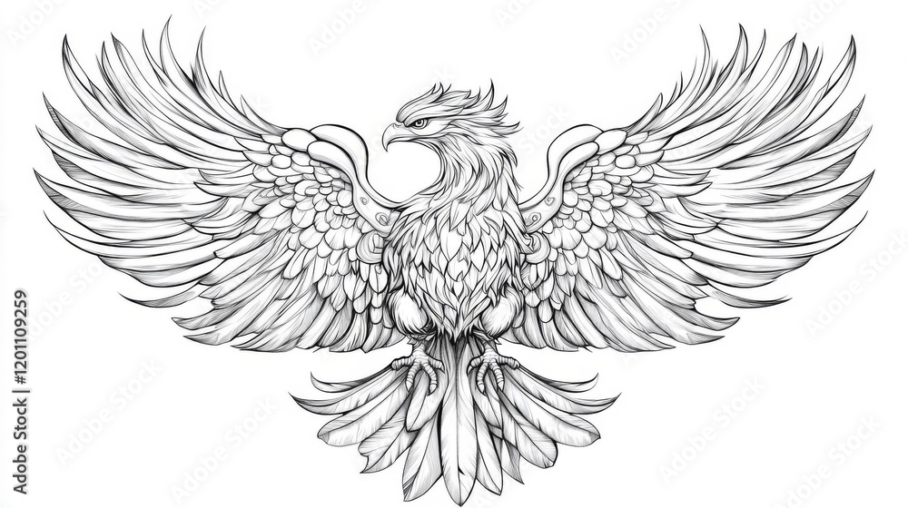 Obraz premium Majestic Eagle Wings Spread Wide In Detailed Line Art