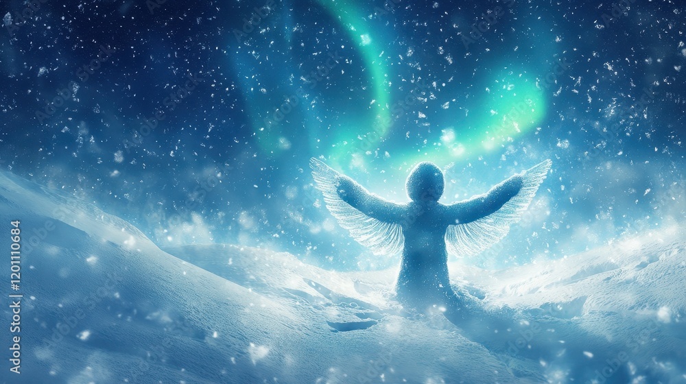 Angelic Figure Embraces Winter Wonderland Under Aurora Angelic Figure Embraces Winter Wonderland Under Aurora