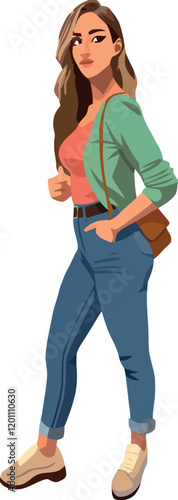 Young stylish woman walking and looking away