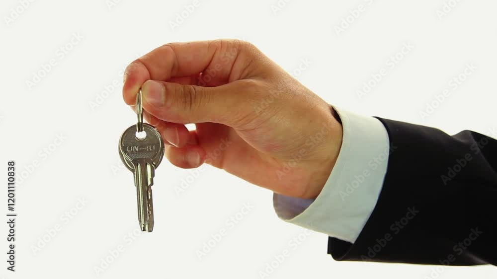 Realtor agent with keys in hand against background Realtor agent with keys in hand against background