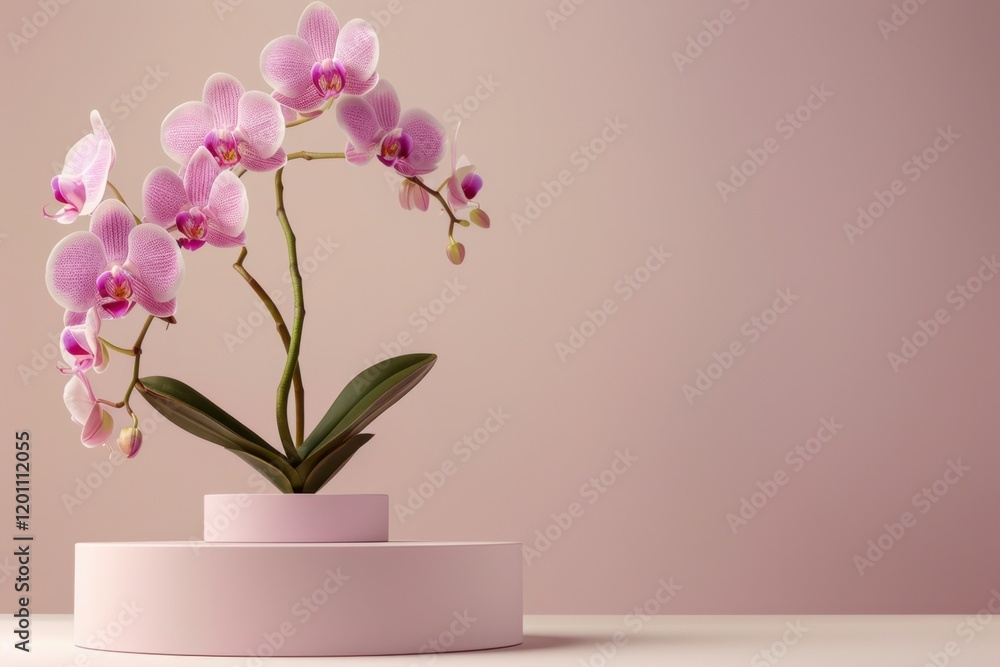 Elegant Pink Orchid Plant in Minimalist Pot on Soft Backdrop Elegant Pink Orchid Plant in Minimalist Pot on Soft Backdrop