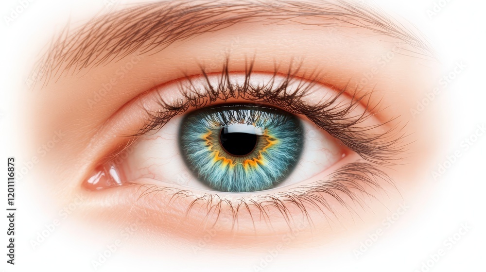 Obraz premium Striking blue eye closeup, exploring the intricate details and beauty of the human iris