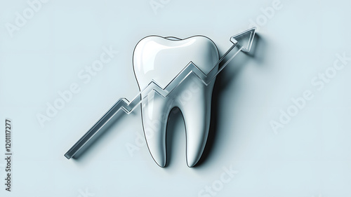 An illustration of a tooth with a clear rising graph, symbolizing the increase in dental costs and oral healthcare expenses.