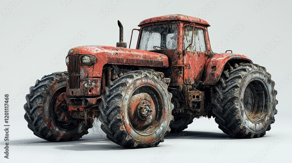 Rusty tractor studio shot, farm equipment, decay Rusty tractor studio shot, farm equipment, decay