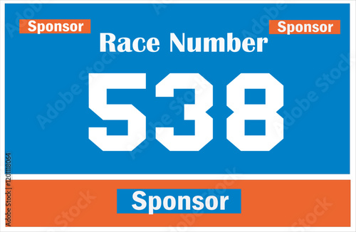 Blue colored marathon number bib isolated on white