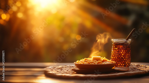Ethiopian Bula porridge, served with butter and honey in a traditional rural home, [African hearty breakfasts, cultural nourishment]